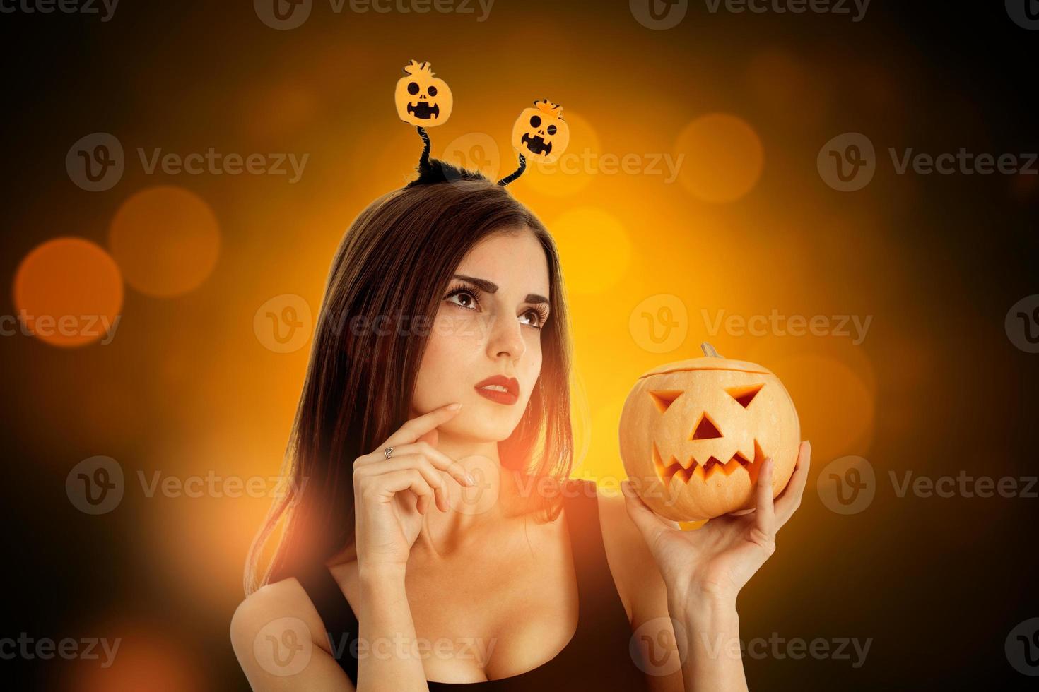 cutie girl in halloween style clothes photo