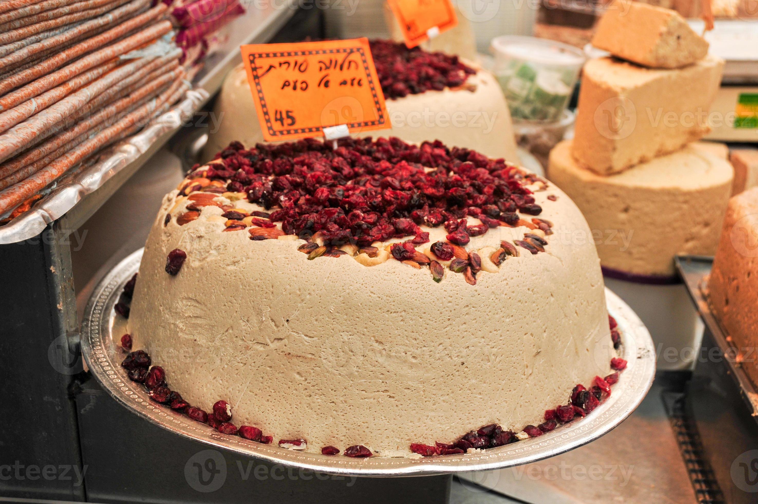 Sweets and halva for sale at the Ben Yehuda Market in Jerusalem, Israel