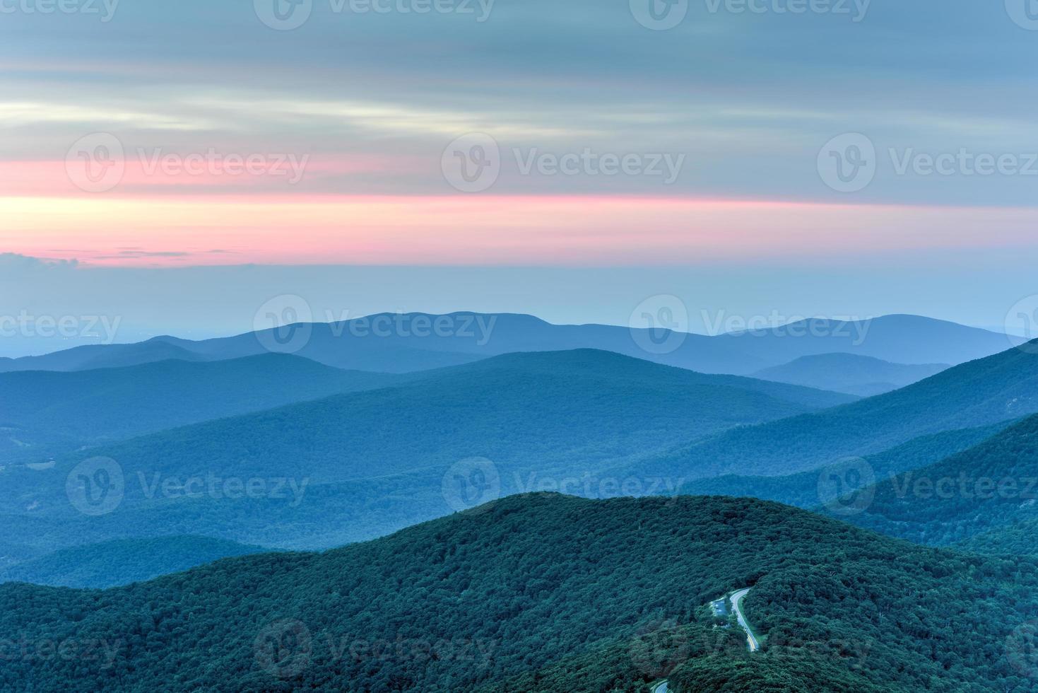 Sunset along the Shenandoah Valley and Blue Ridge Mountains from Shenandoah National Park, Virginia photo