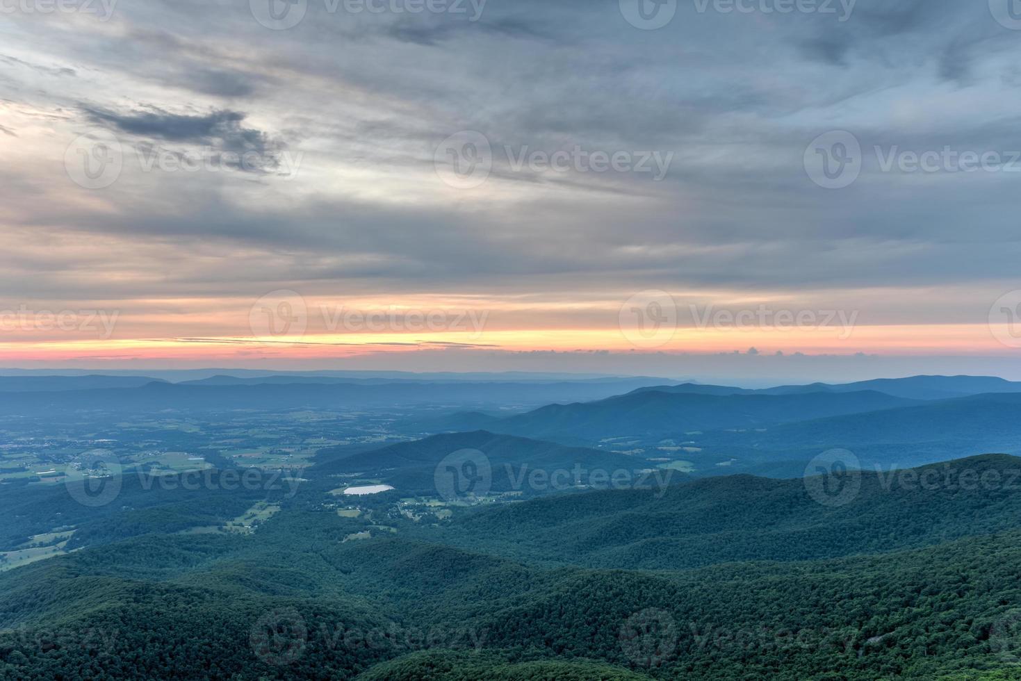 Sunset along the Shenandoah Valley and Blue Ridge Mountains from Shenandoah National Park, Virginia photo