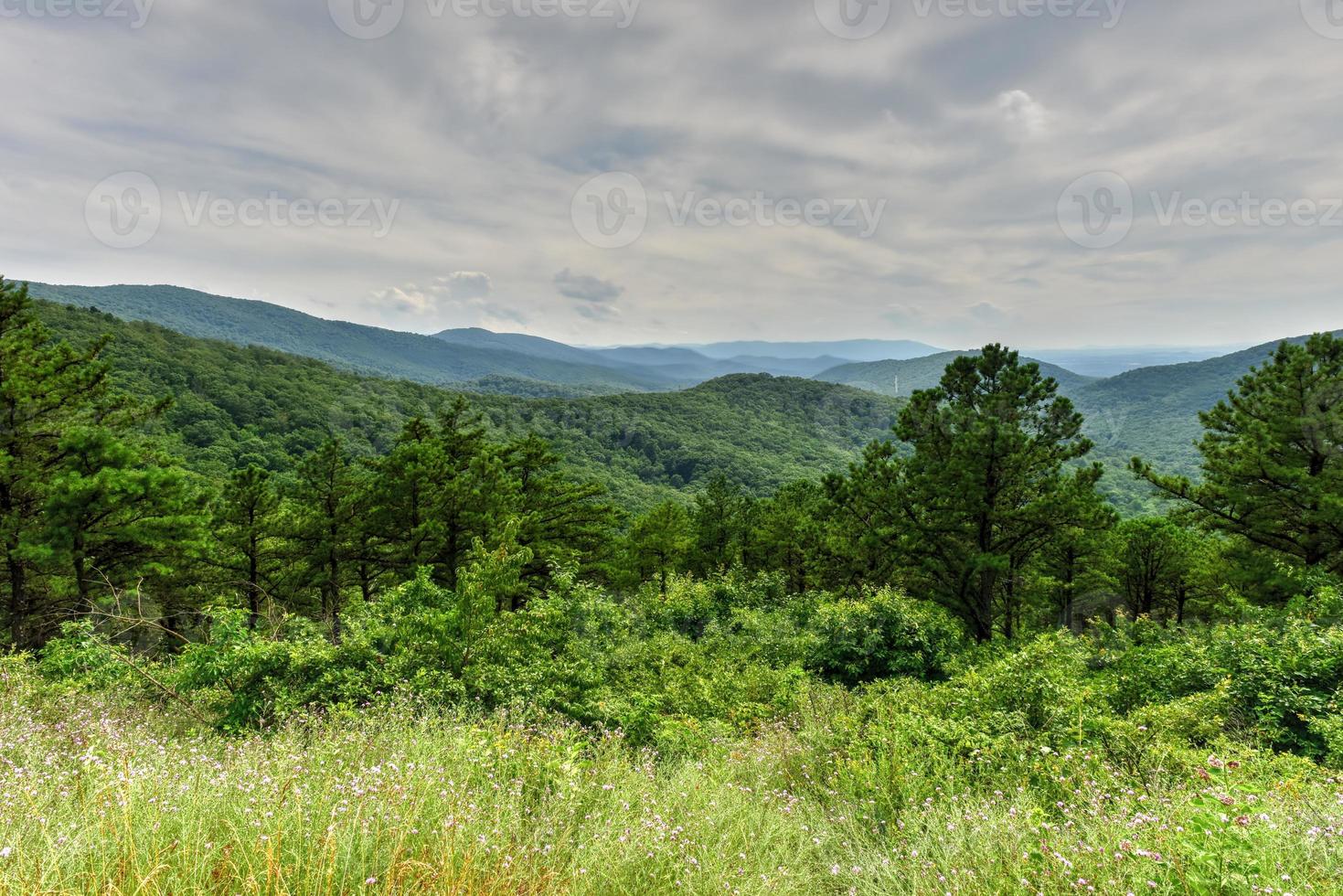 vista del valle de shenandoah y las montañas blue ridge desde el parque nacional de shenandoah, virginia foto