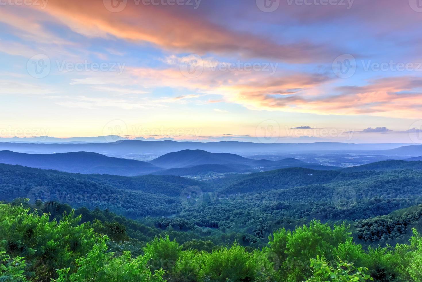 Sunset along the Shenandoah Valley and Blue Ridge Mountains from Shenandoah National Park, Virginia photo