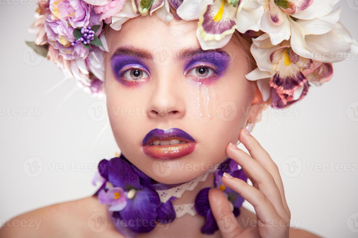 fashionable portrait of Sad young woman crying photo