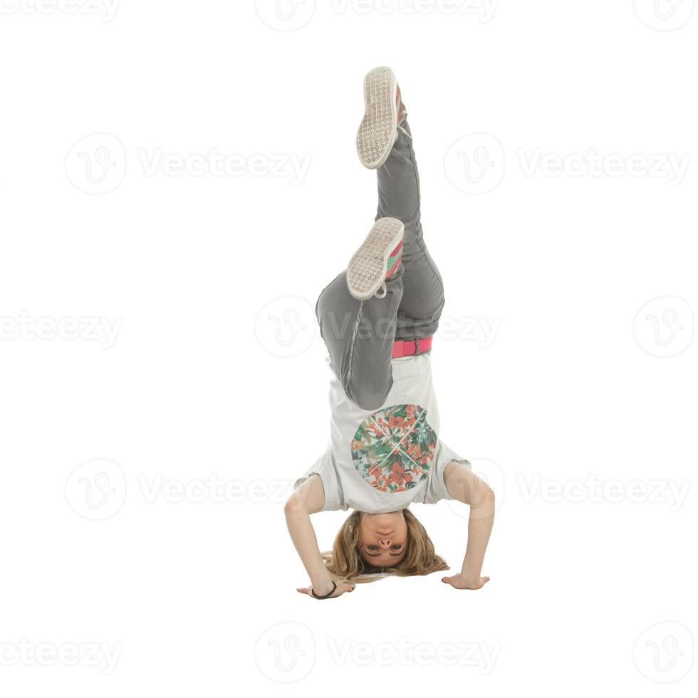 girl standing on her head photo