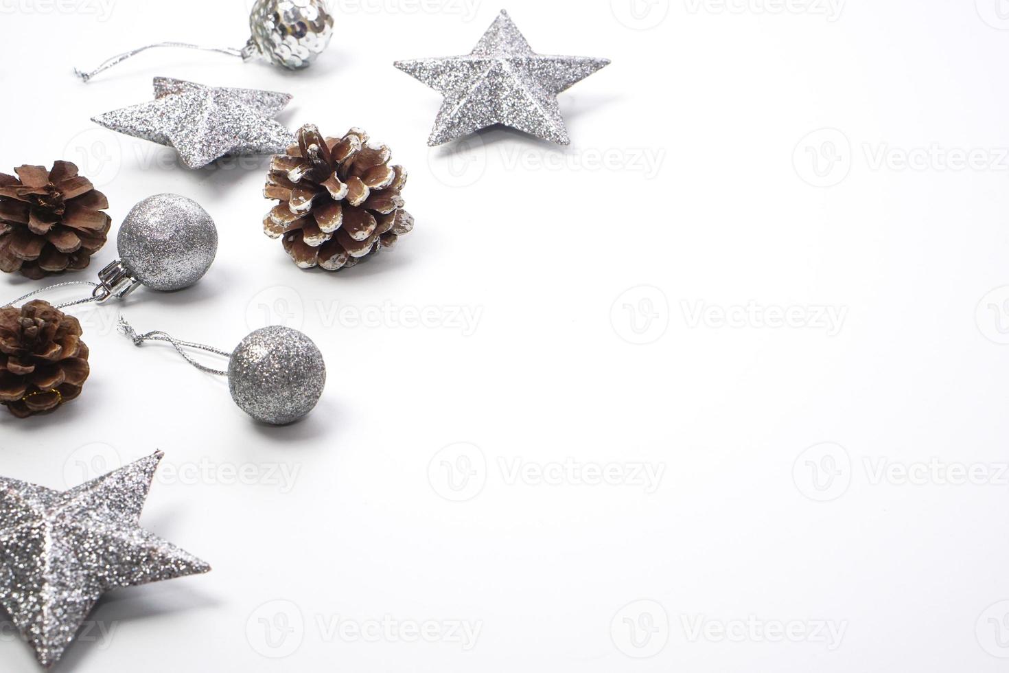 New Year or Christmas of decorations colorful on white background. Festival, season and greeting card concept. photo