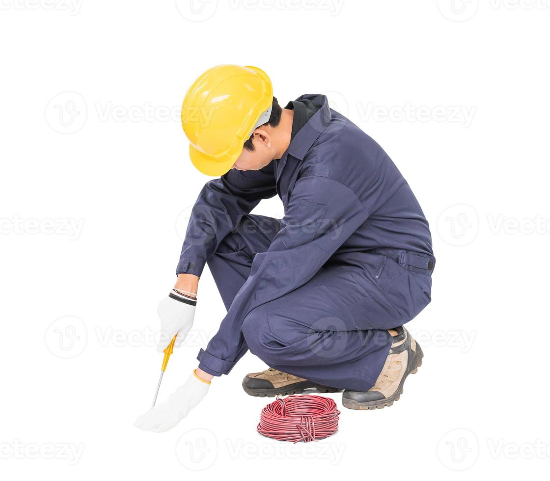 Electrician with bunch of wires photo