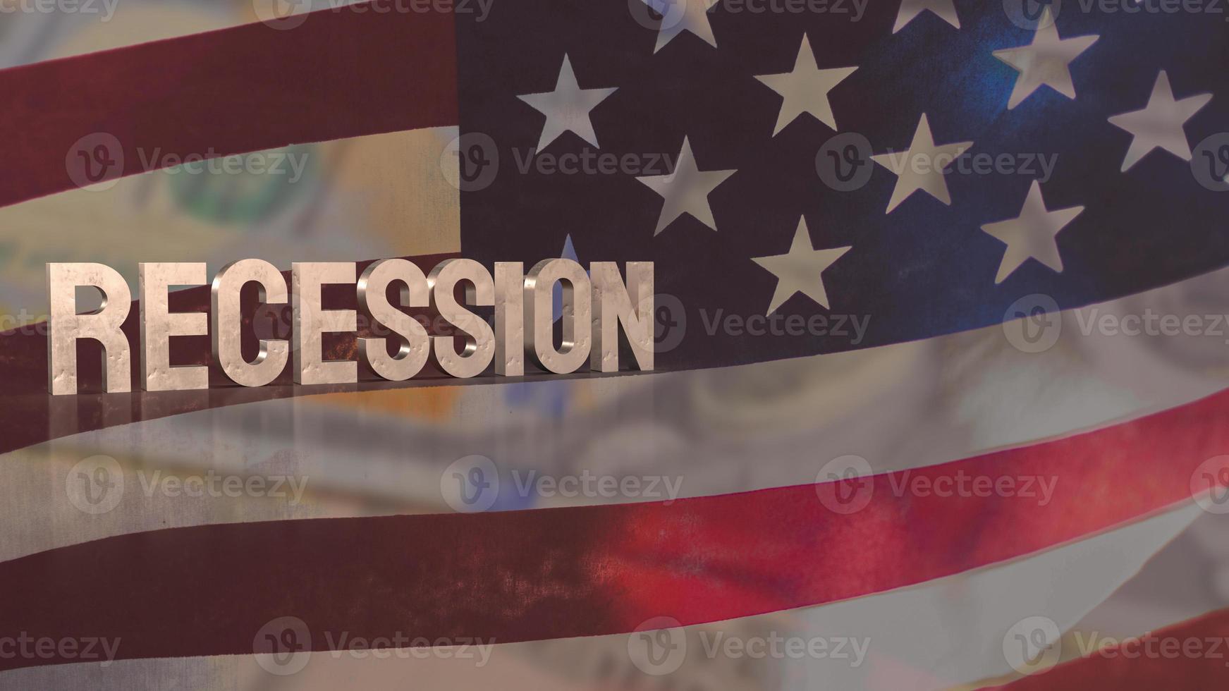 The recession text on Usa flag for business concept 3d rendering photo