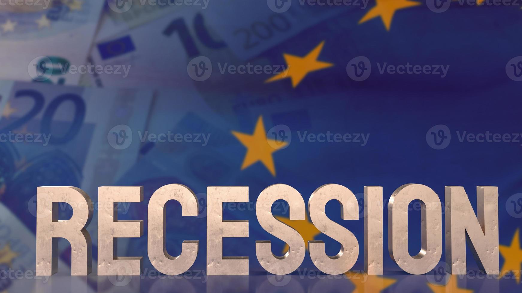 The recession text on eu flag for business concept 3d rendering photo