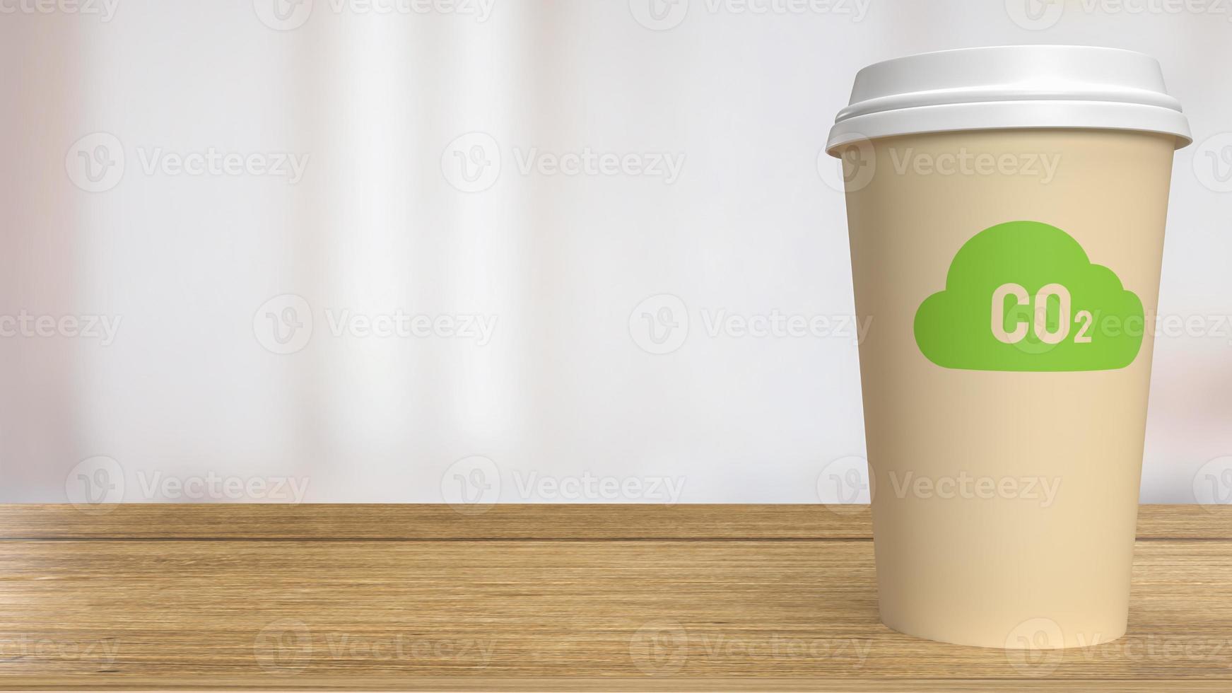 The icon co2 on coffee cup for eco or environment concept 3d rendering photo