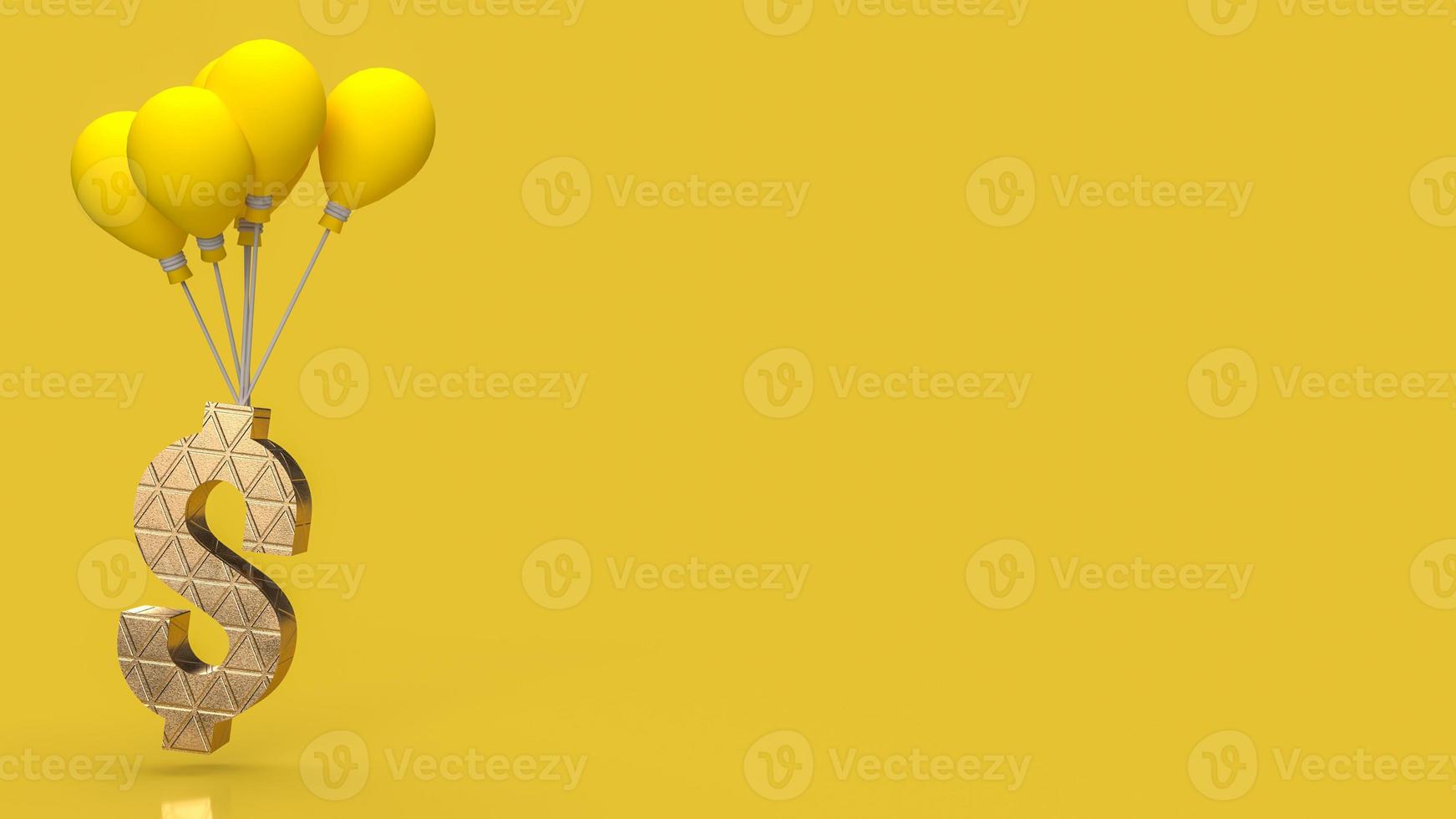 The yellow balloons and gold dollar symbol for business concept 3d rendering photo