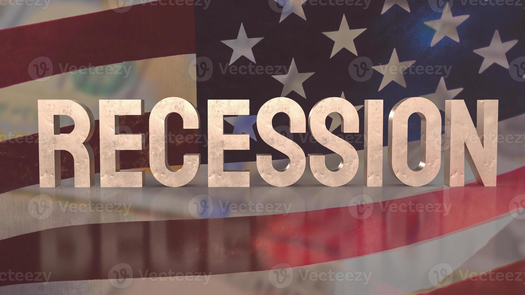 The recession text on Usa flag for business concept 3d rendering photo