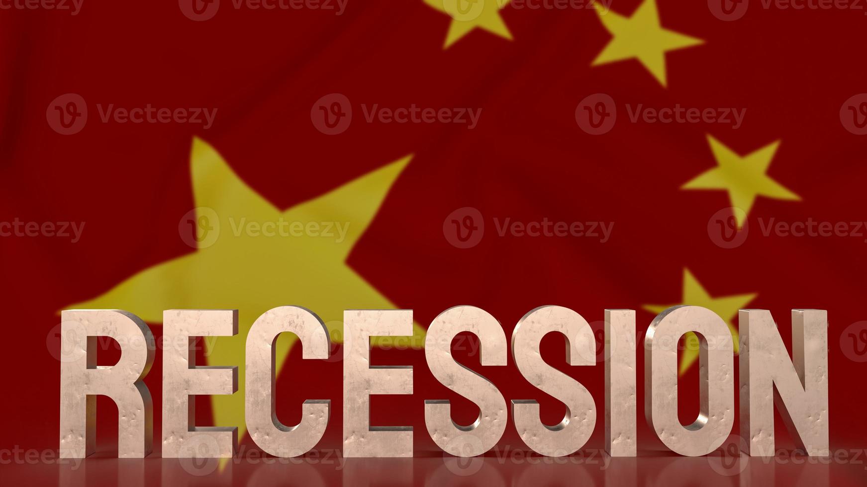 The recession text on china flag for business concept 3d rendering photo