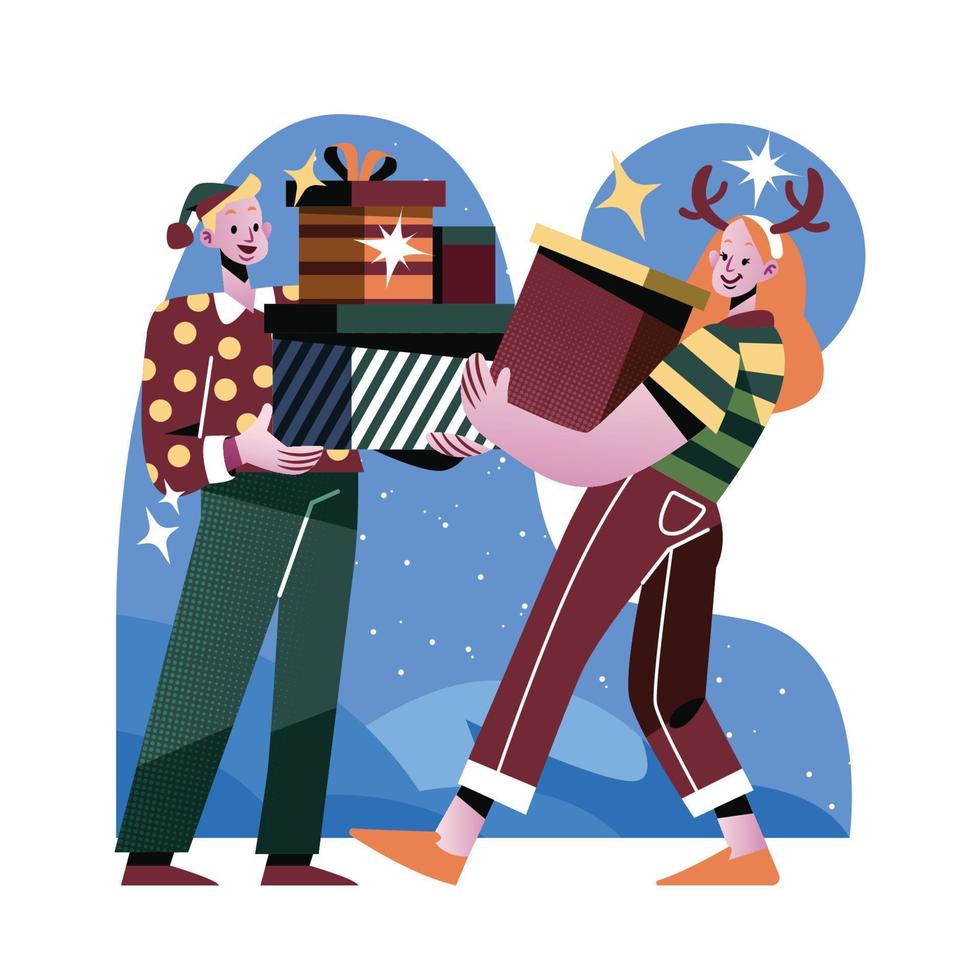 A Boy And A Girl Exchanging Gifts vector