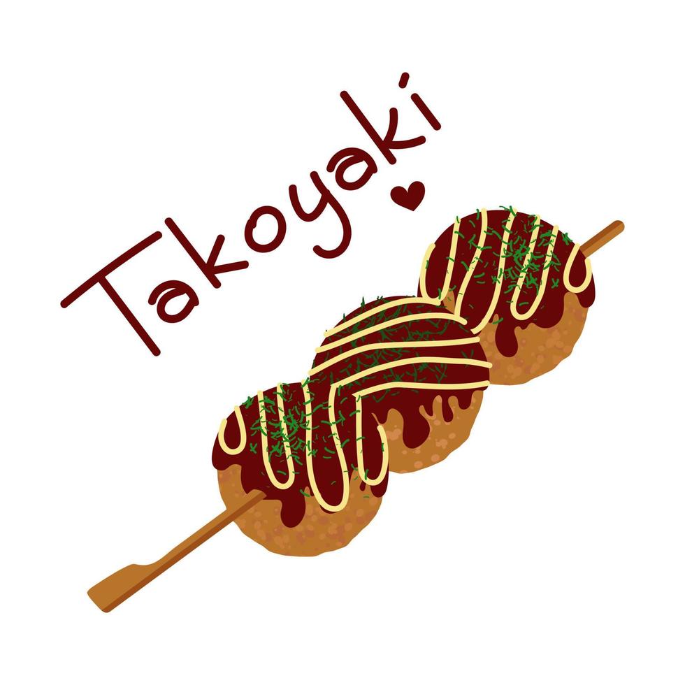 takoyaki comida callejera japonesa en la ilustración de vector de palo