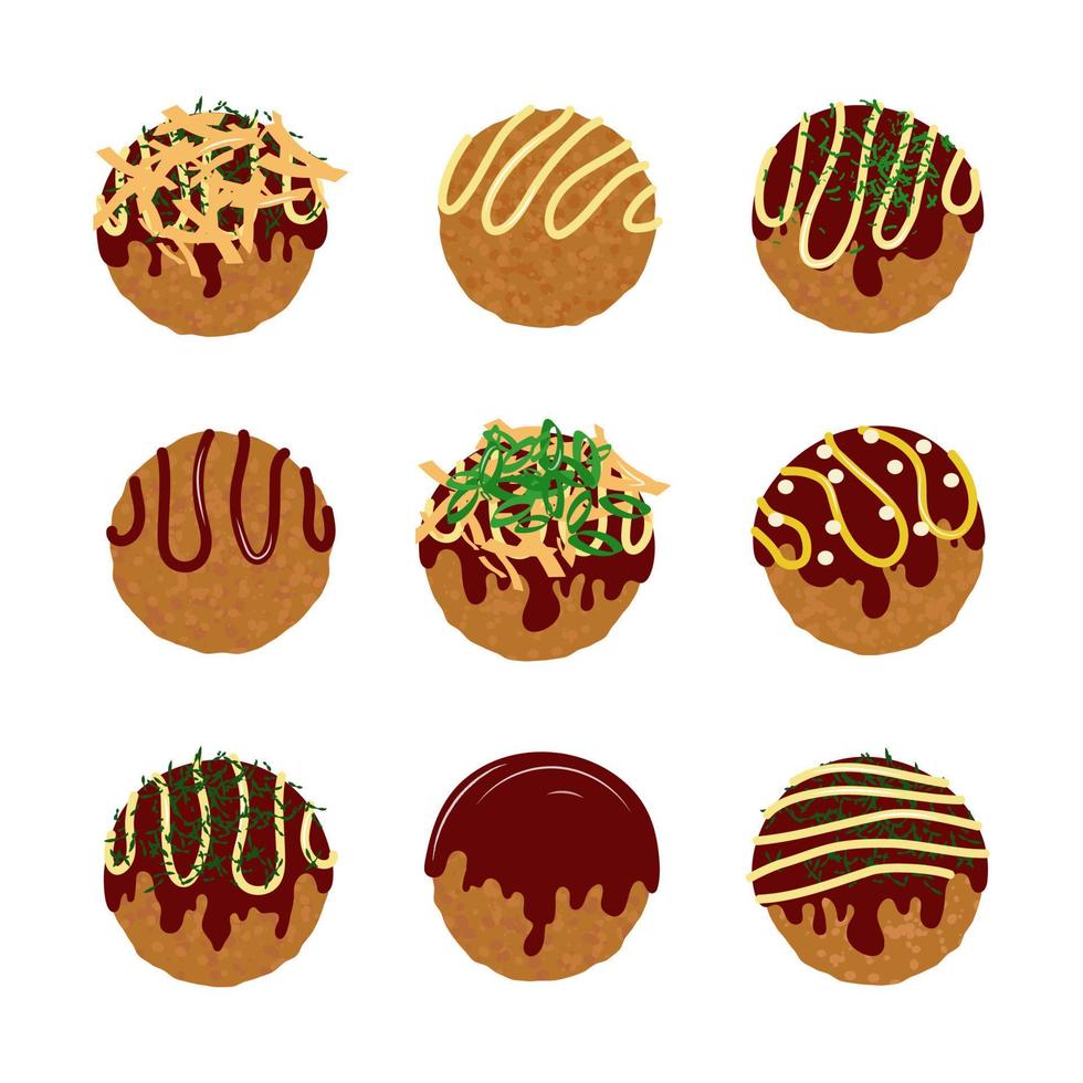 Takoyaki japanese snack set vector illustration isolated on white
