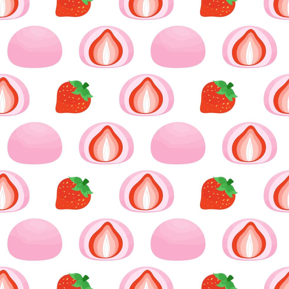 Seamless pattern with strawberry mochi dessert vector illustration