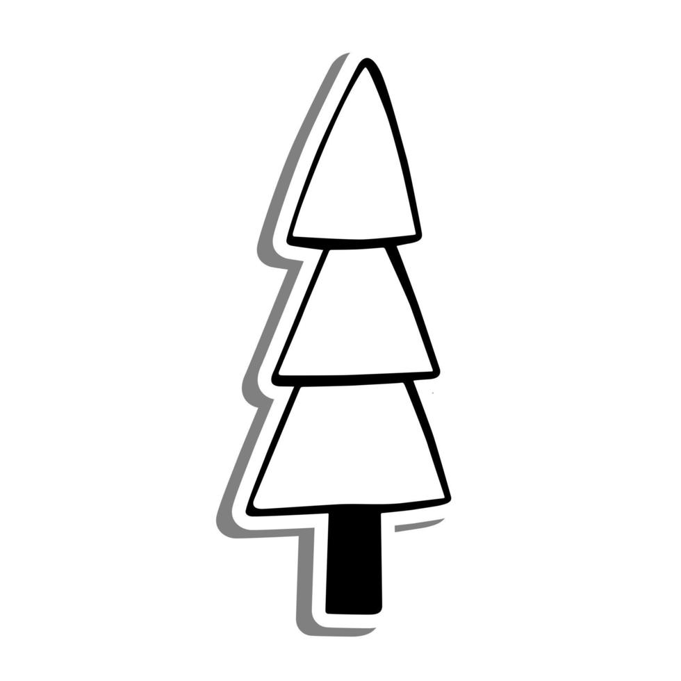 Monochrome Christmas Tree on white silhouette and gray shadow. Vector illustration for decoration or any design.