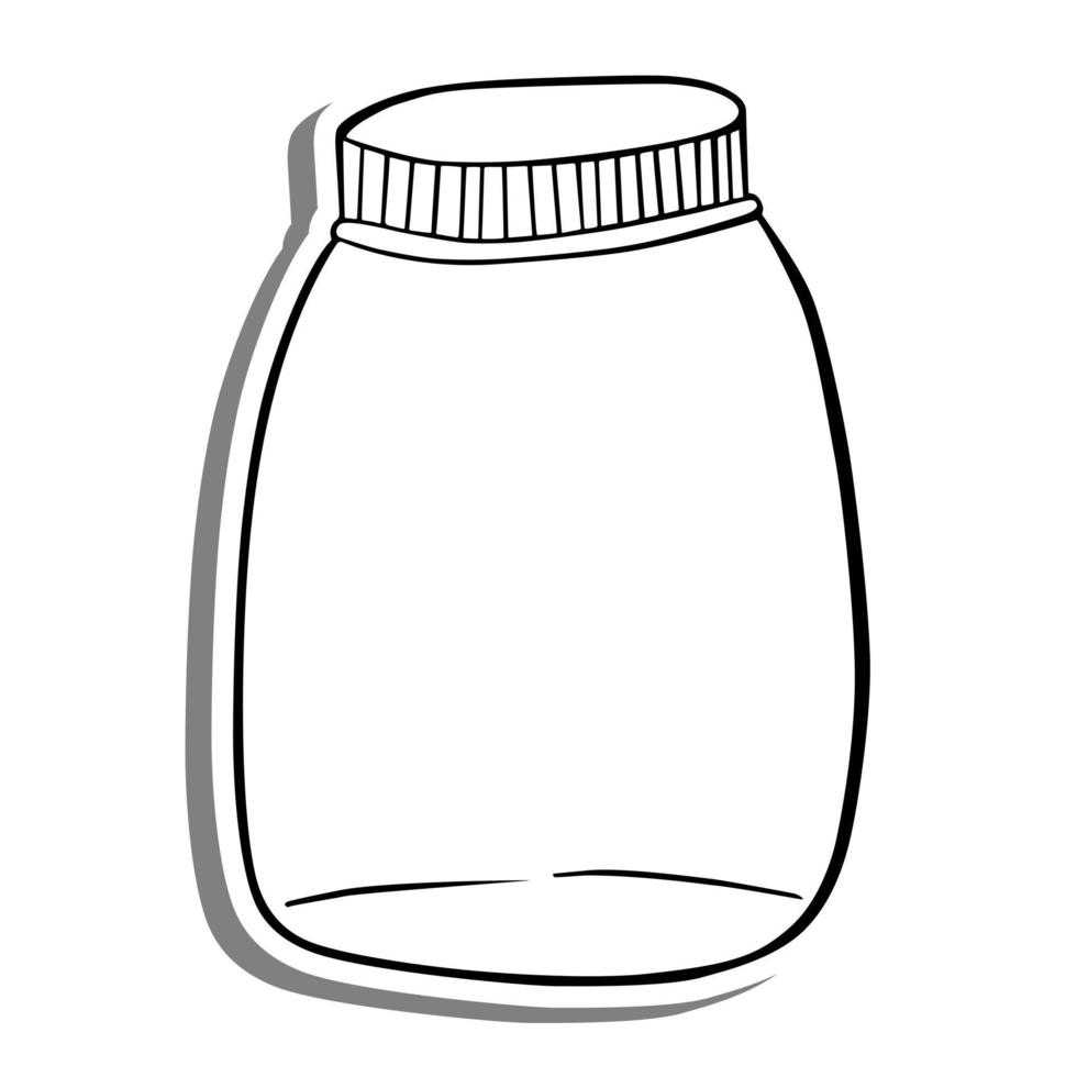 Basic Jar with Lid on white silhouette and gray shadow. Simple line doodle. Vector illustration for decoration or any design.