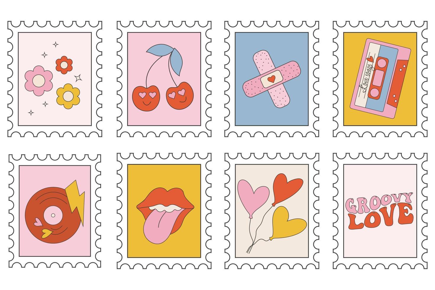 colección de sellos del día de san valentín en estilo retro maravilloso vector