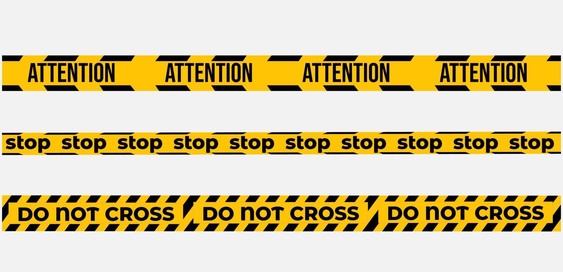 Warning tapes set for construction and crime. Vector illustaration. Yellow security warning tapes set Caution