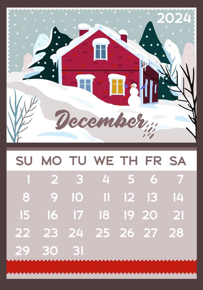 Calendar 2024. December. A4, A3 formats. vector