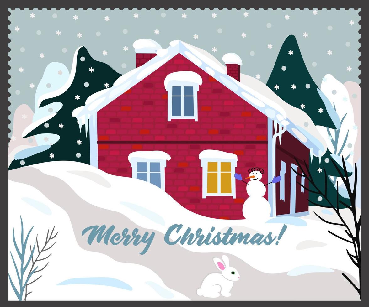 Feliz Navidad. ilustración vectorial con paisaje invernal. vector