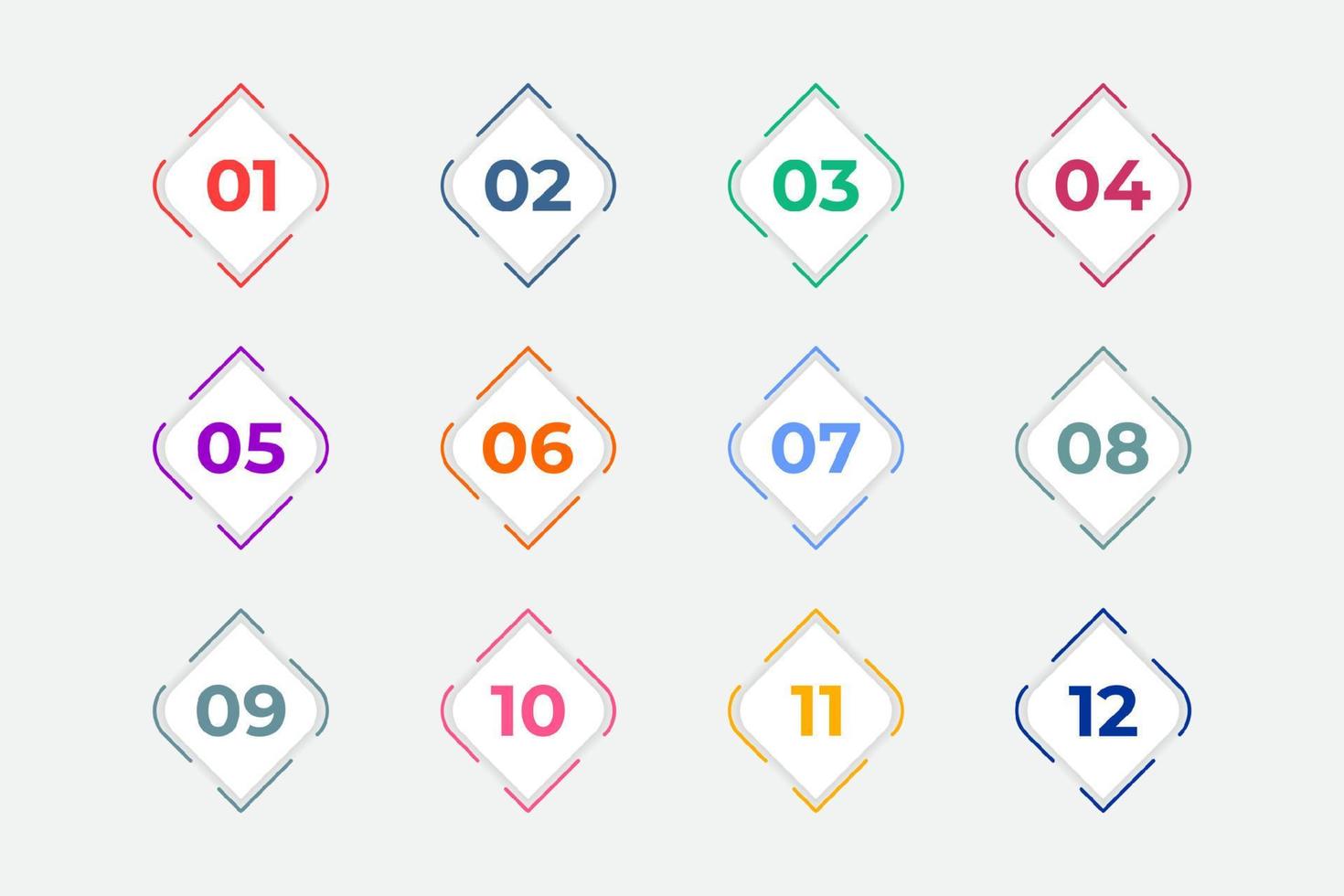 Bullet Points Numbers from One to Twelve vector