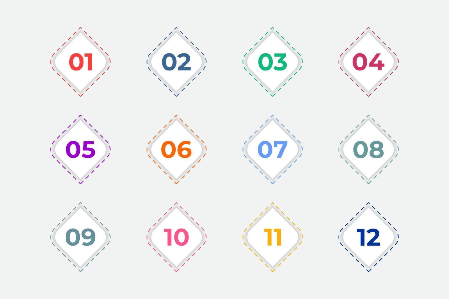 Bullet Points Numbers from One to Twelve vector