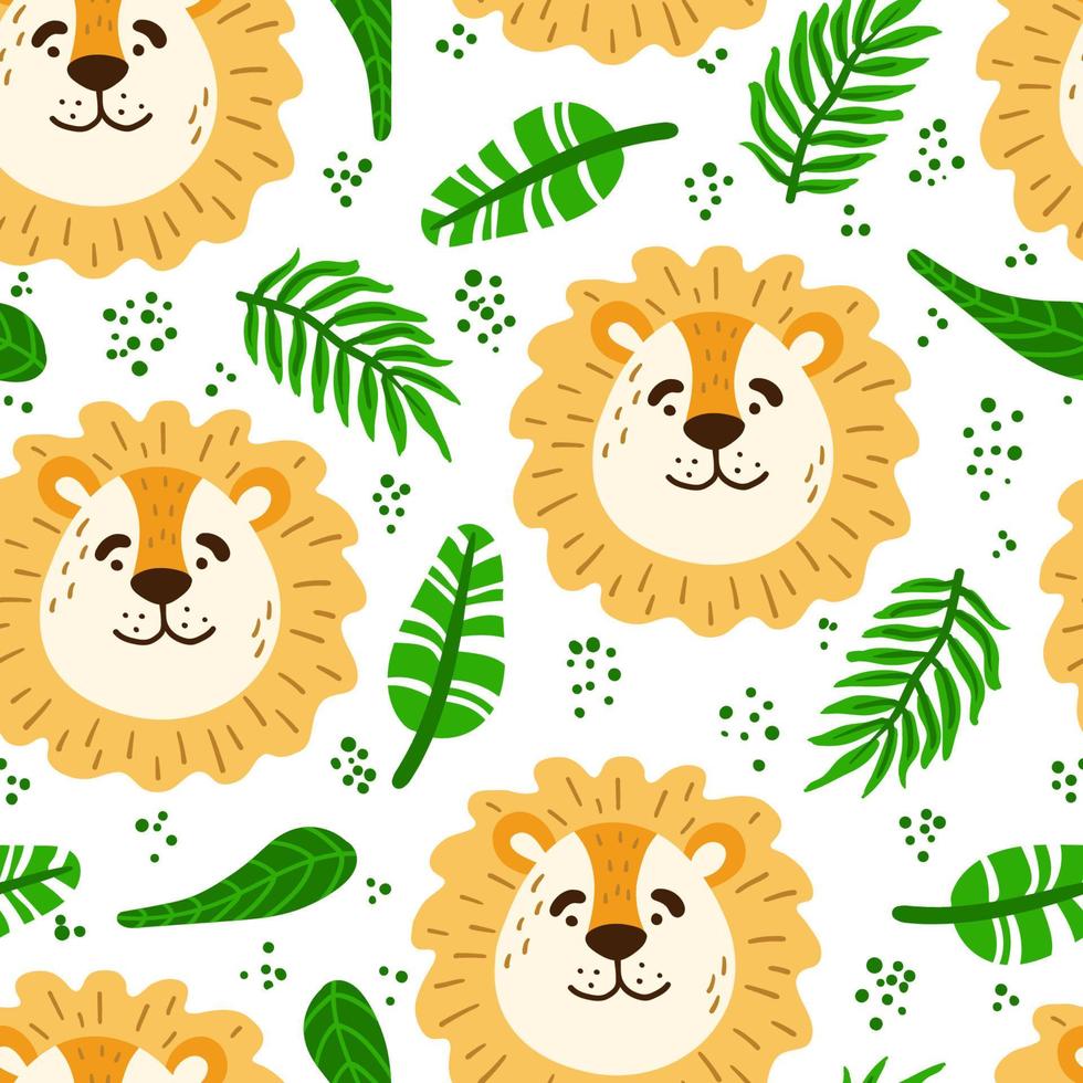 lion animal face head vector seamless pattern muzzle texture. Vector illustration for print, fabrics, textile, wrapping, Baby Shower