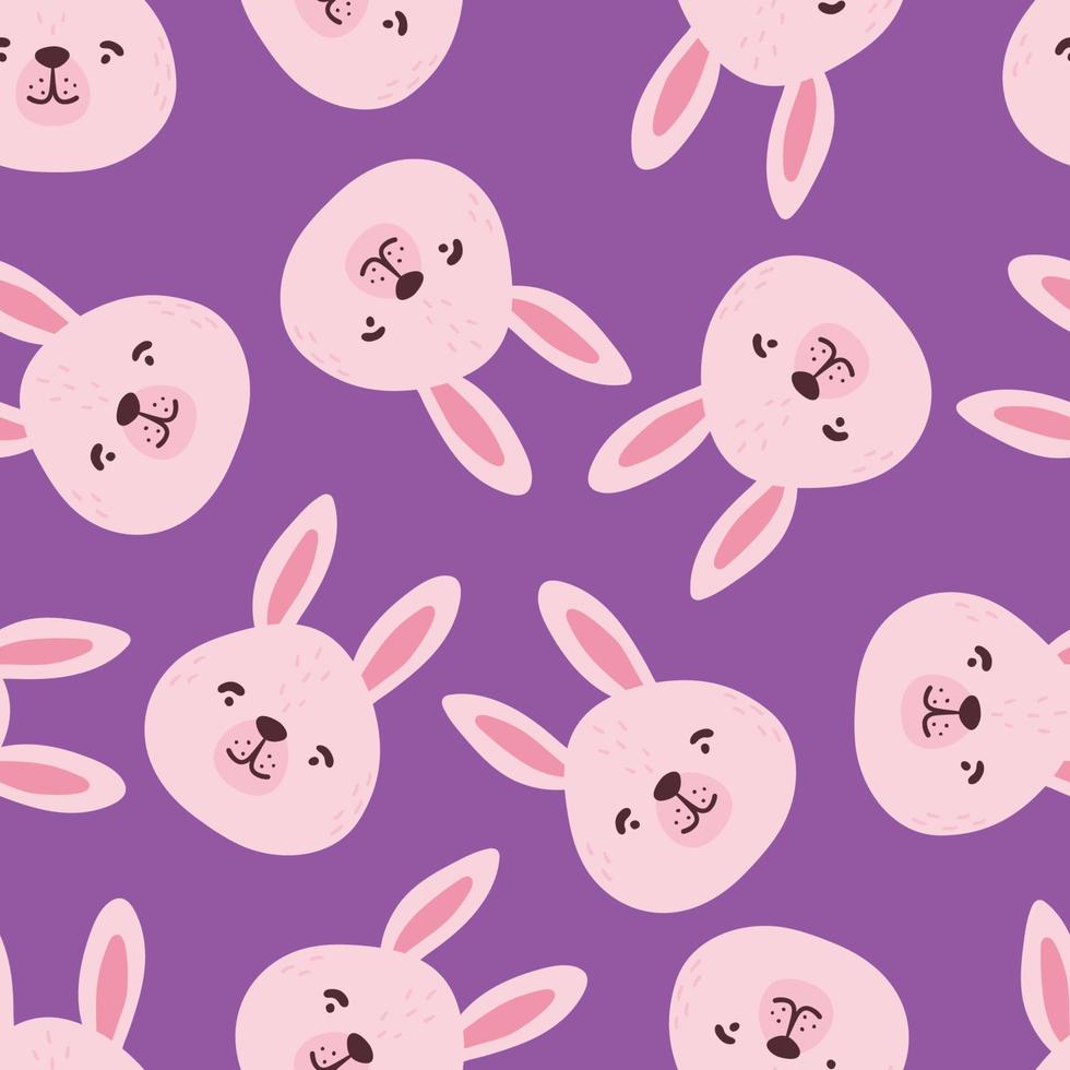 Rabbits, hares, bunnyes seamless pattern. Cute characters. Baby cartoon vector in simple hand-drawn Scandinavian style. Nursery illustration children print, baby shower.