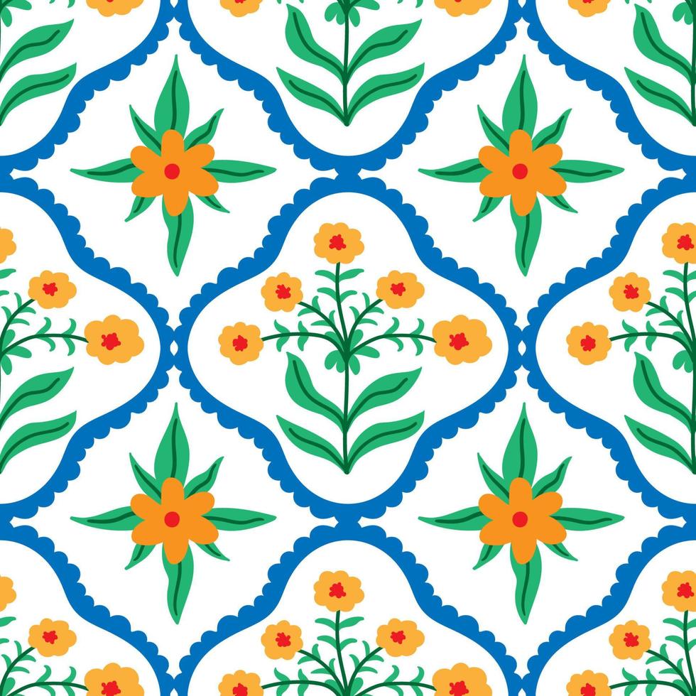 Damask floral moroccan vector seamless pattern. Bright multicolored texture.