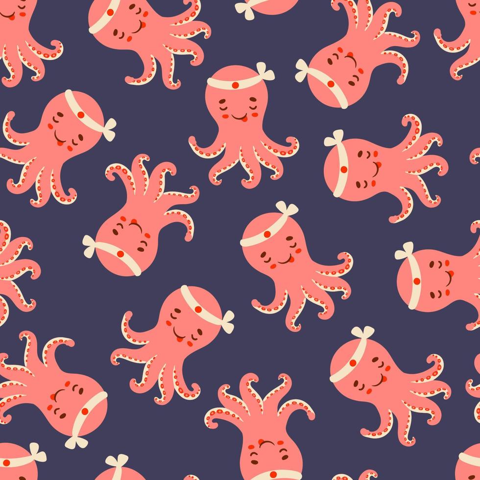 Cute red asian octopus vector seamless pattern. Japanese snack texture.