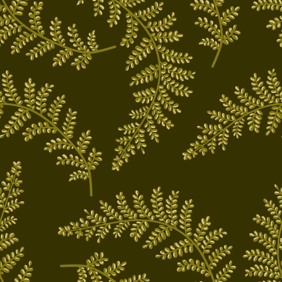 Green fern leaf, branch vector seamless pattern. Forest plant texture flat cartoon illustration.