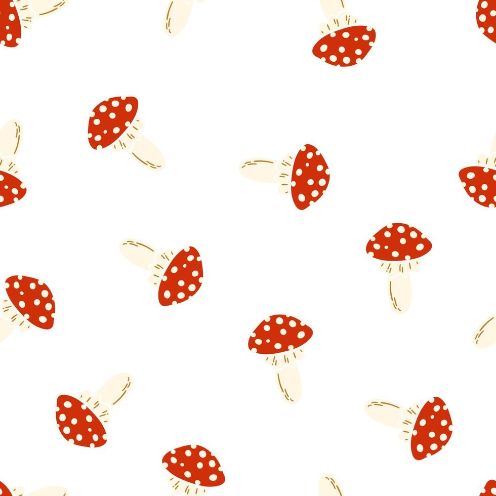 Fly agaric mushrooms vector seamless pattern. Forest children's texture.
