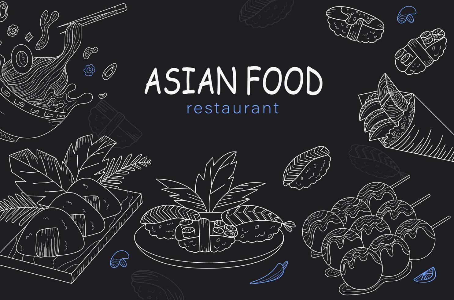 Asian Food Frame text. Linear graphic. vector