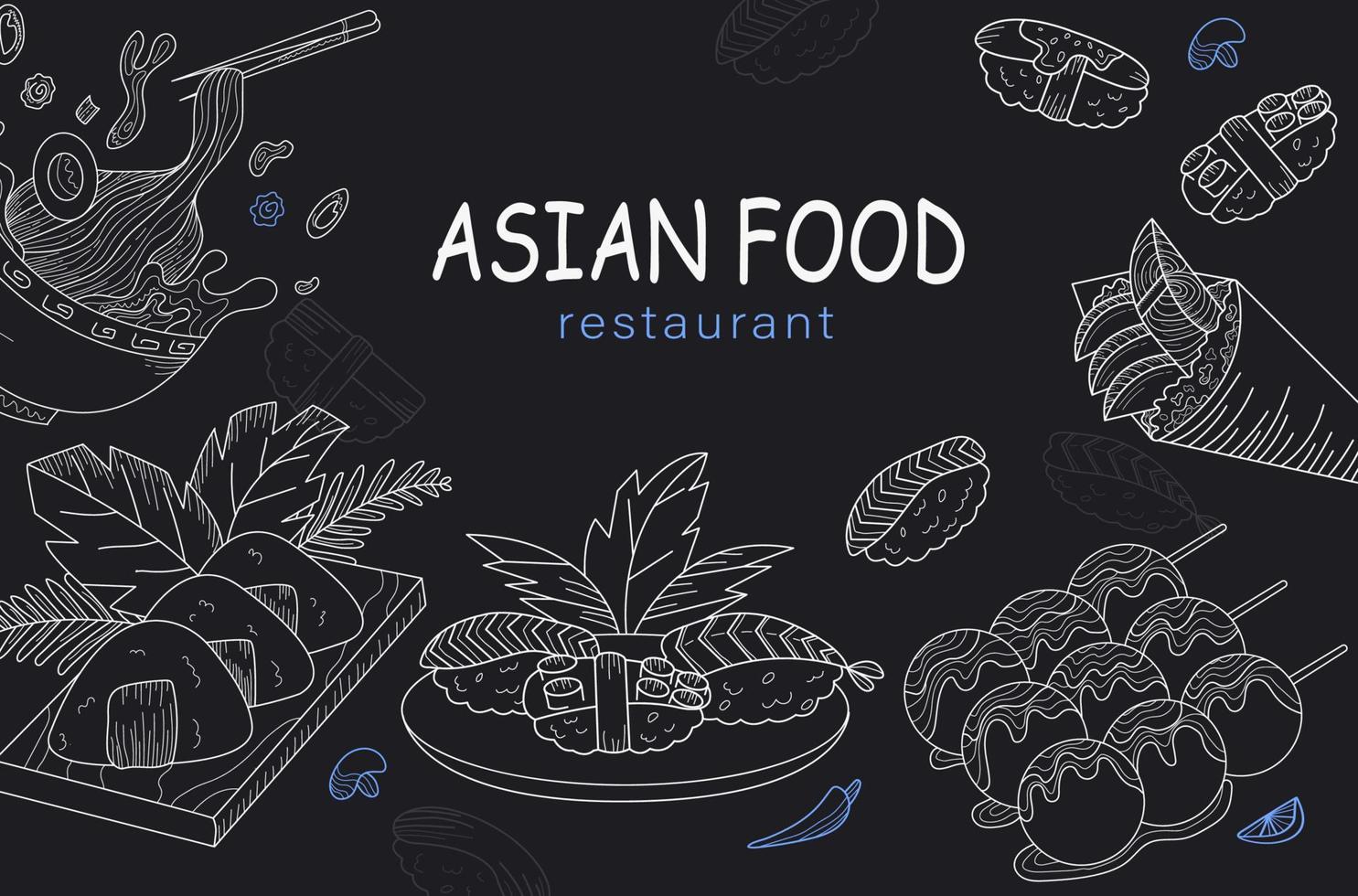 Asian Food Frame text. Linear graphic. vector