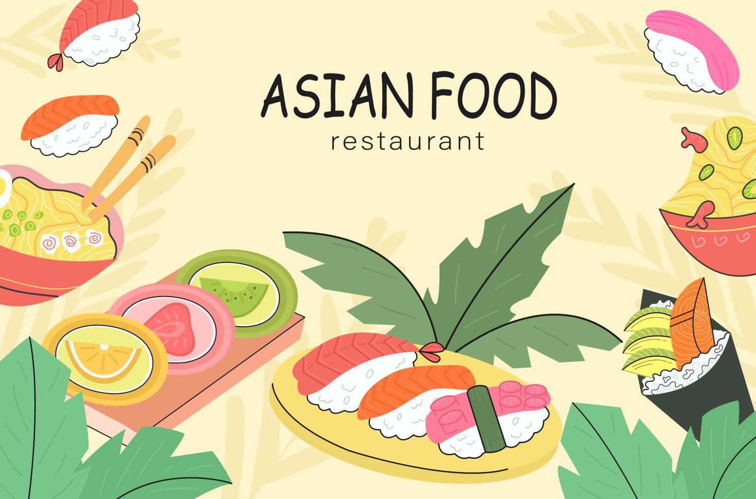 flyer of various Asian food with text vector
