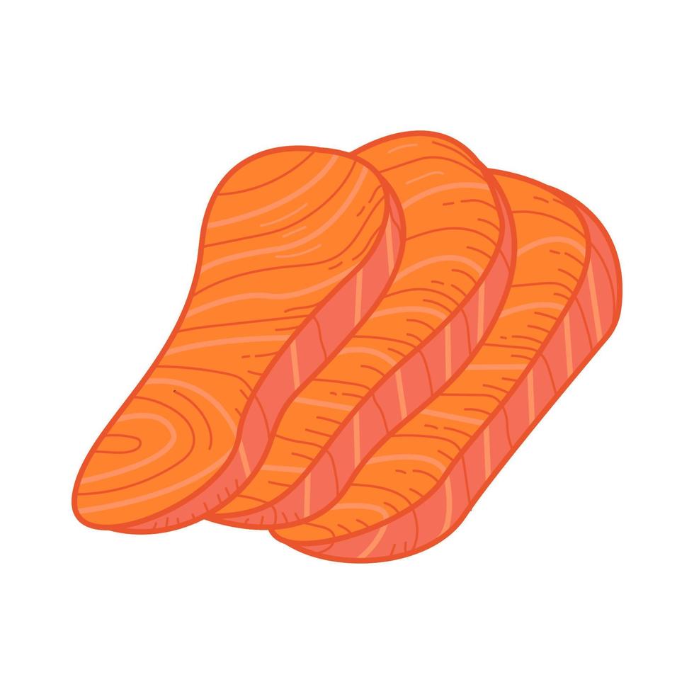 sashimi, filete, trozos, de, salmón, en, aislado, plano de fondo, caricatura vector