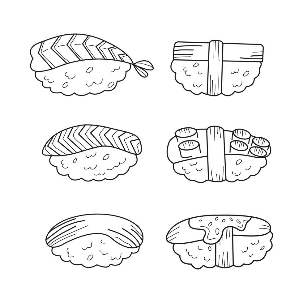 Different Sushi Nigiri with Octopus and Tuna on Isolated Background vector