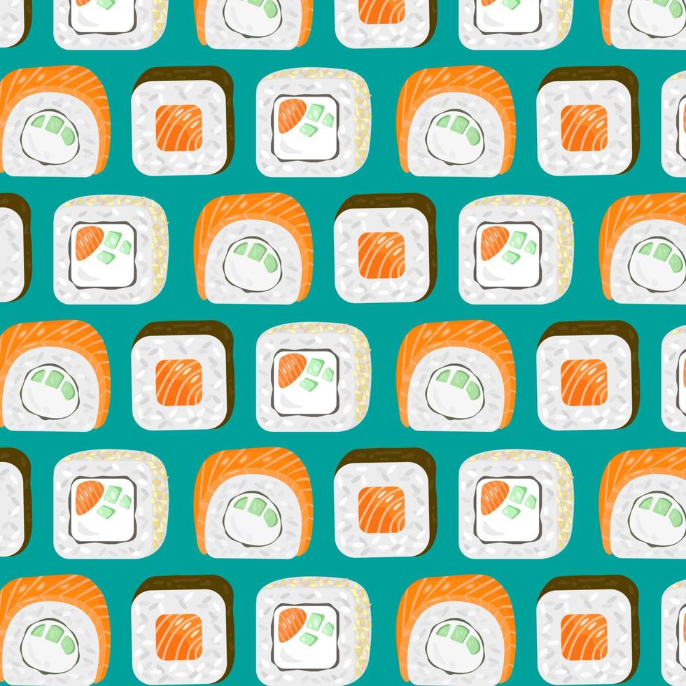 Pattern Different Sushi Nigiri colourful  on green background vector