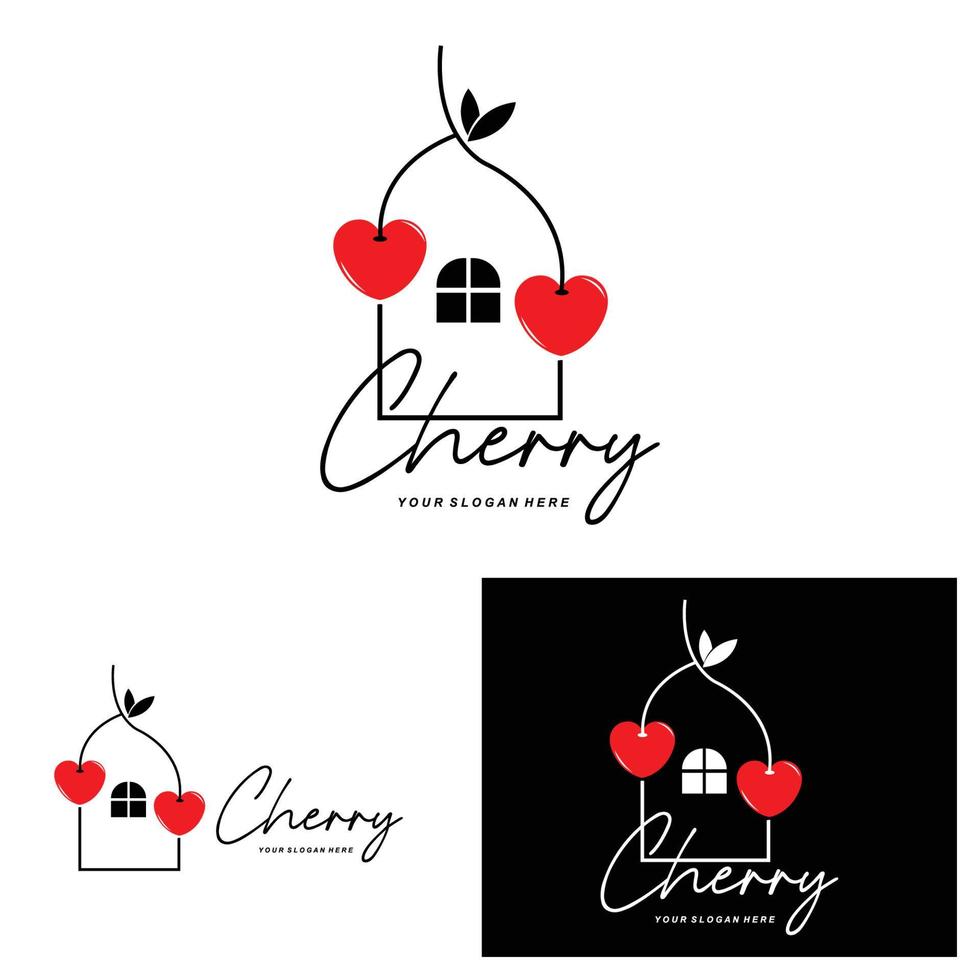 Cherry Fruit logo, Red Colored plant vector illustration, Fruit Shop Design, Company, Sticker, Product Brand