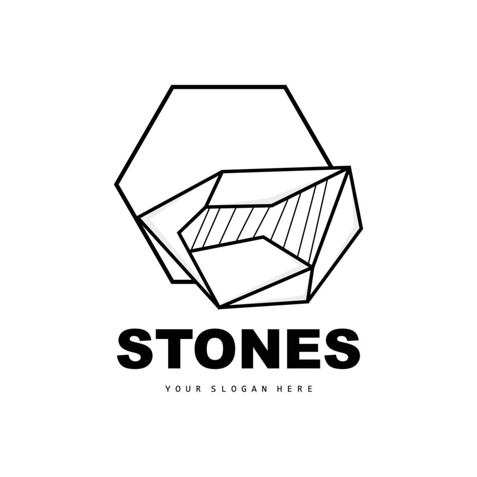 logotipo de piedra, piedra vectorial moderna con estilo de línea geométrica, diseño para decoración estética, producto moderno de marca, icono simple línea de geometría estética abstracta vector