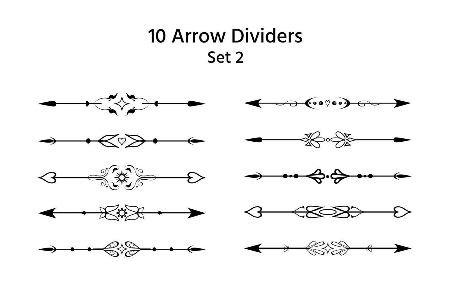 flechas de fantasía étnicas decorativas dibujadas a mano, de doble filo. separadores de texto, separadores de párrafo. conjunto de elementos de borde delimitadores ornamentados para diseño de página, marcos, san valentín, etc. vector