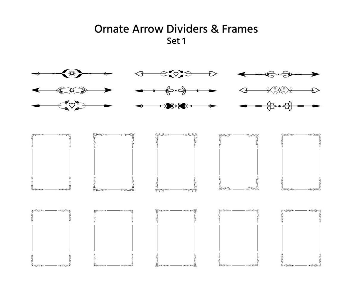 Set of hand drawn arrow text dividers, calligraphic vignettes. Elegant retro lines, frames, paragraph separators, page decoration. Editable romantic design elements for prints vector