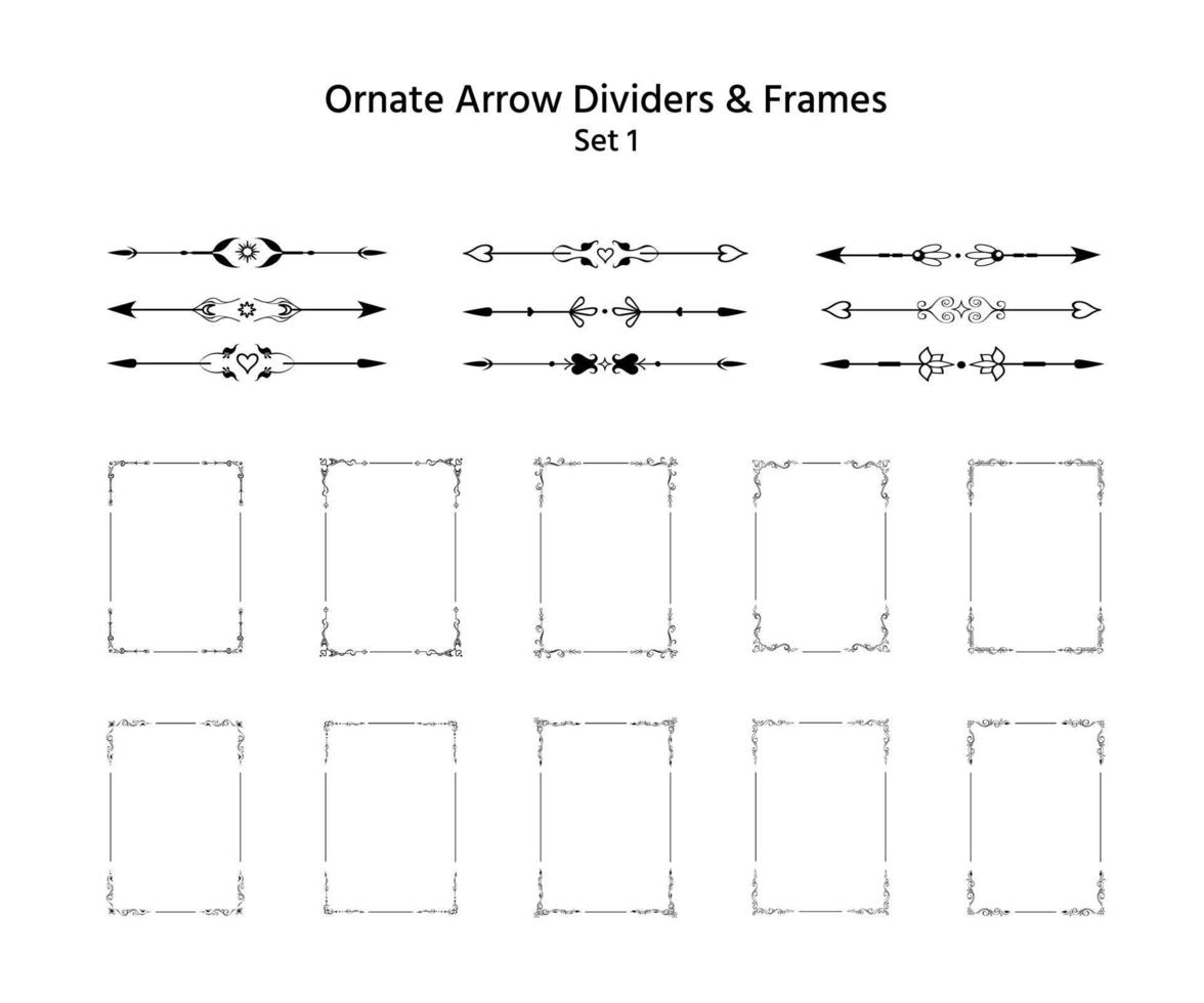 conjunto de divisores de texto de flecha dibujados a mano, viñetas caligráficas. elegantes líneas retro, marcos, separadores de párrafos, decoración de páginas. elementos de diseño romántico editables para impresiones vector