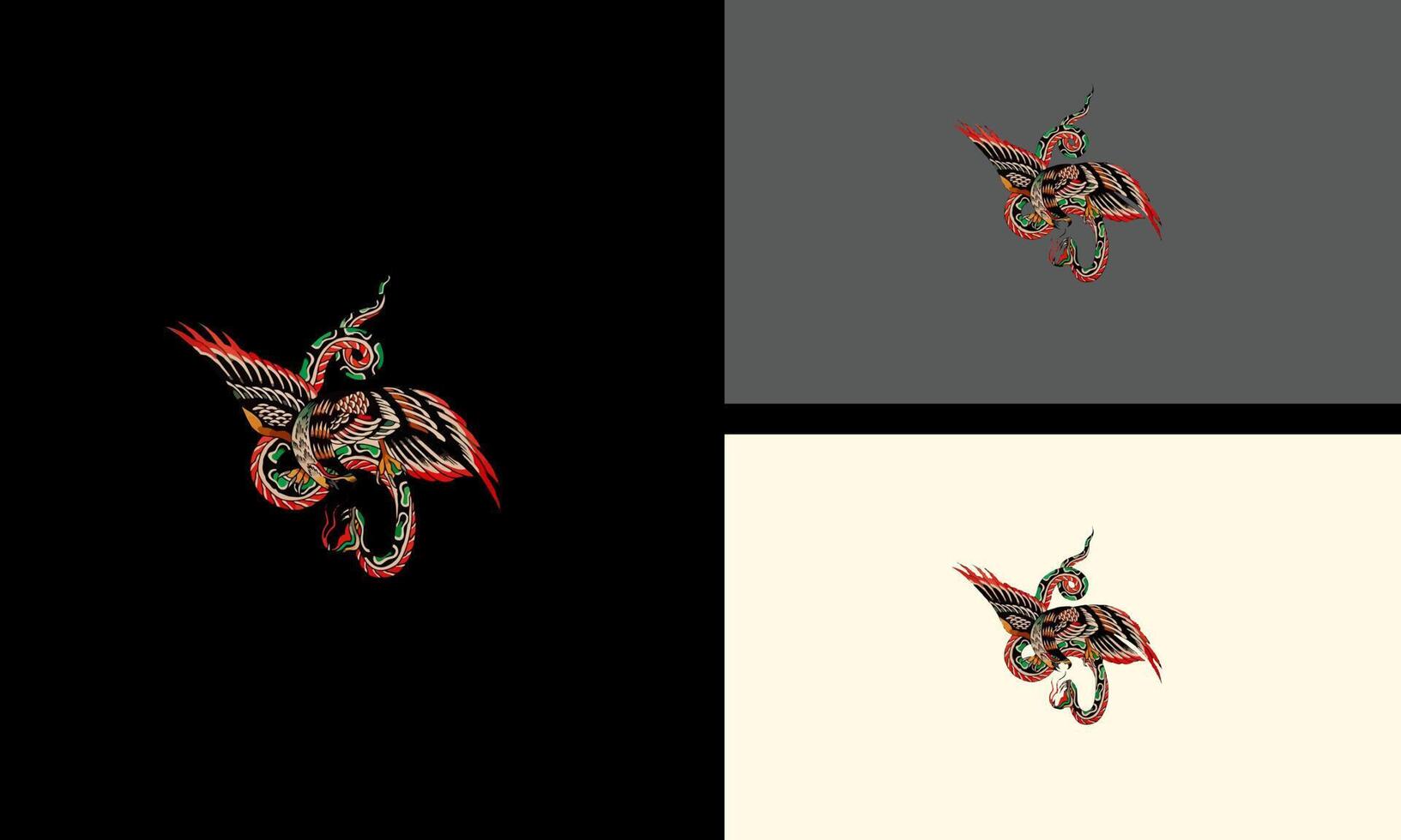 bird flying fighting with snake vector artwork design