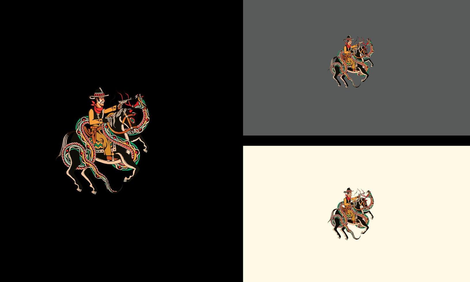 cowboy horse and big snake vector artwork design