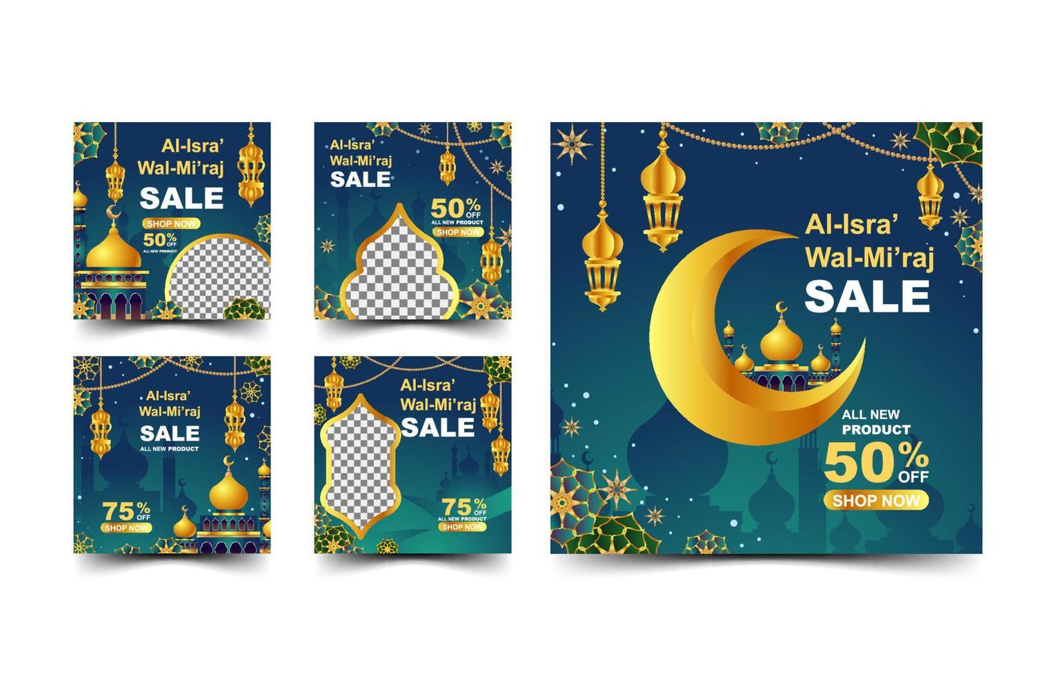 Al-Isra' Wal-Mi'raj Social Media Template Collection vector