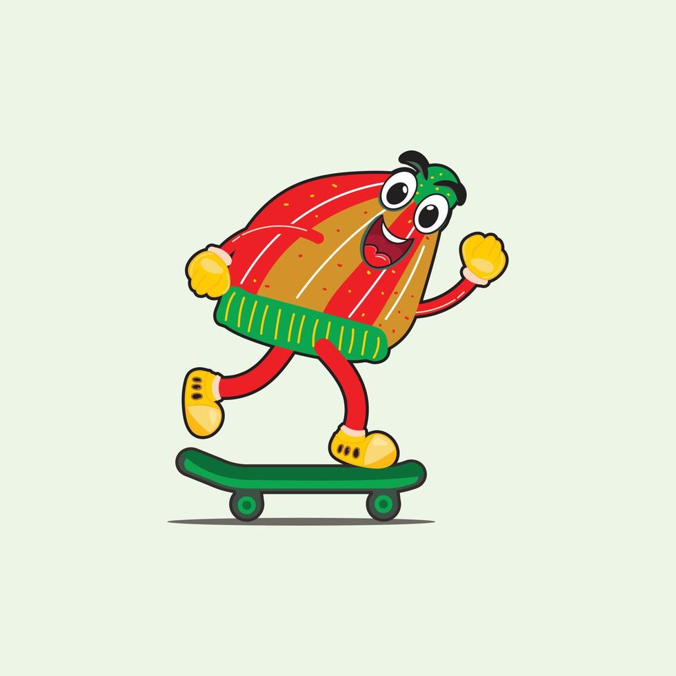 diseño de vector de personaje de dibujos animados de Navidad de mascota. personaje de ilustración sube a la patineta