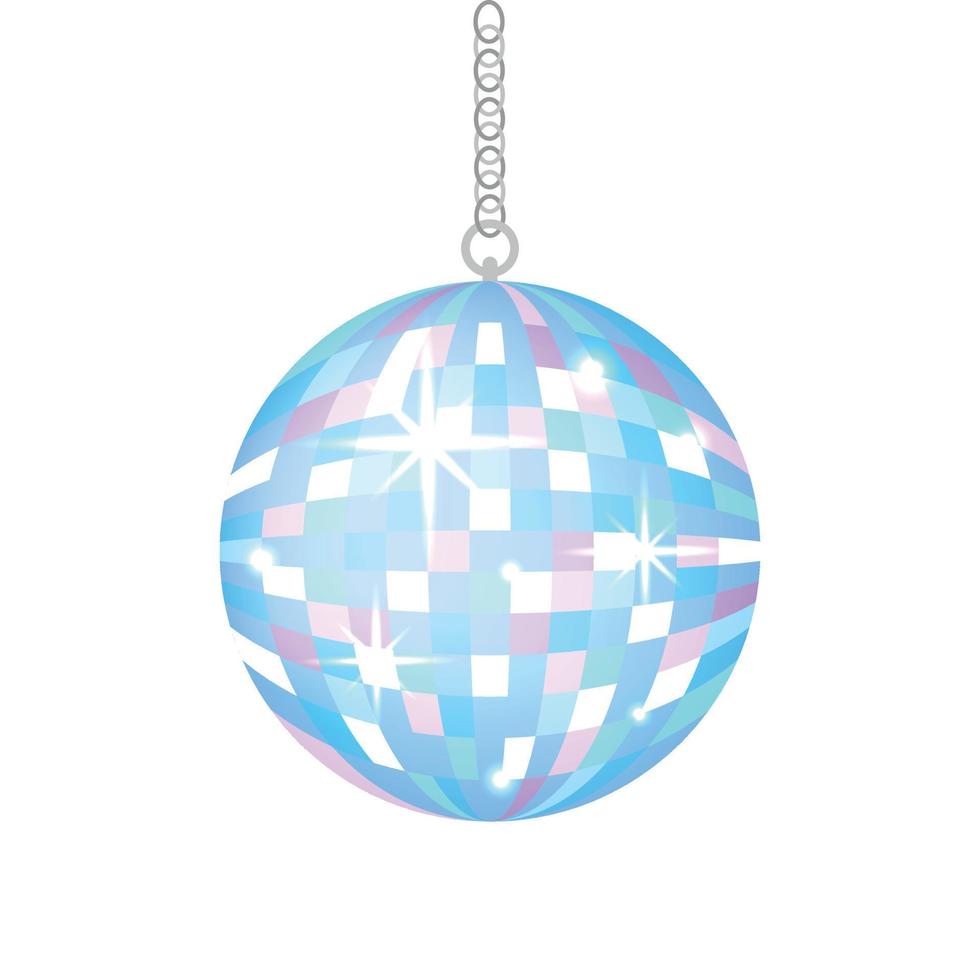 Disco ball. Vector isolated illustration. Graphic element for party designs. Colorful shiny disco ball on white background. 80s 90s club life concept